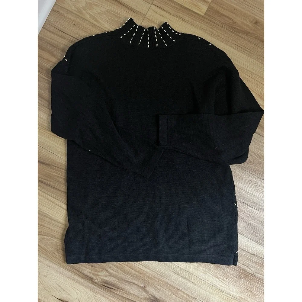VTG Wm Med OHI Gold Embroidered Gem Jewel Black Sweater Mock Eclectic 90s 00 Y2K